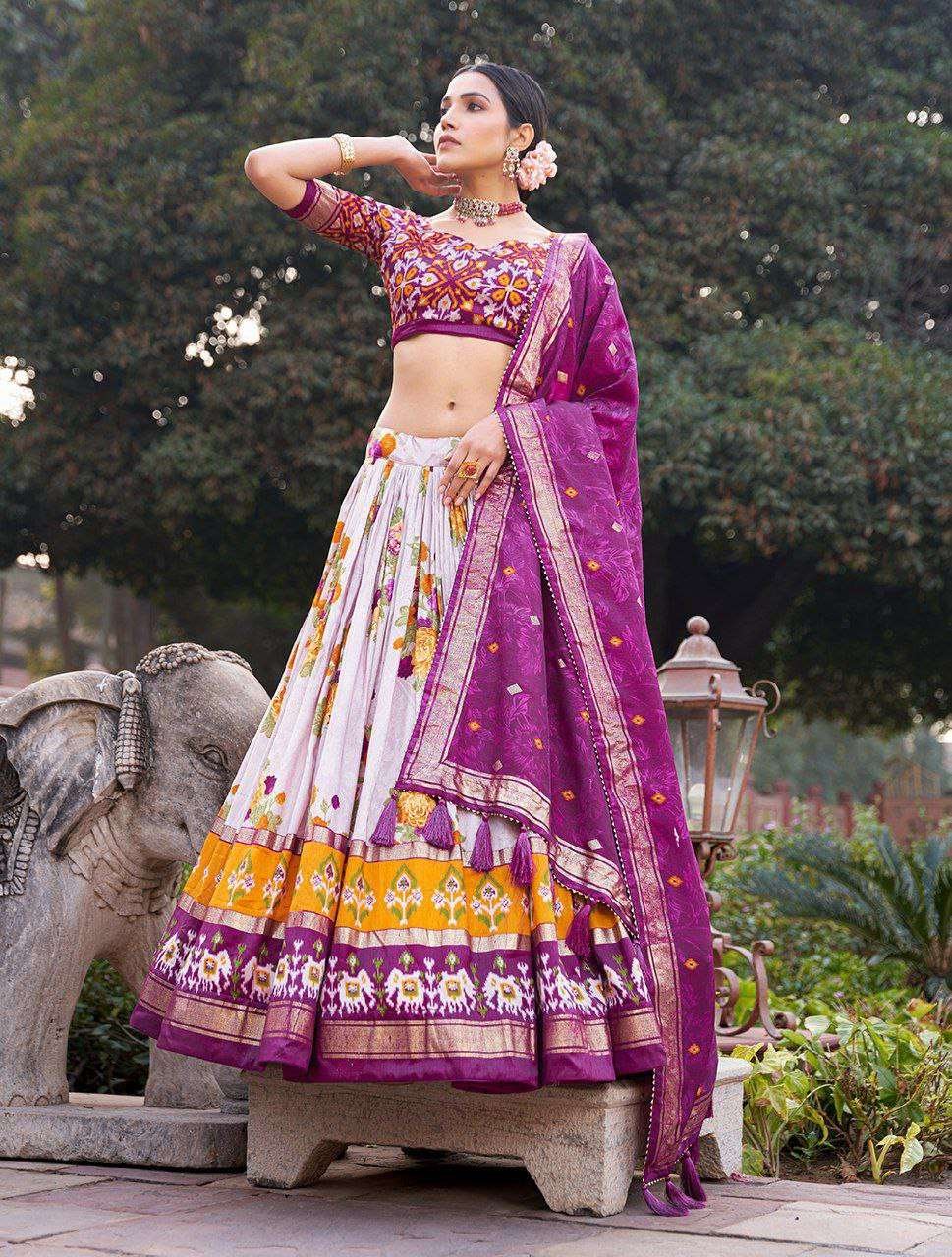 26y9zA.jpg Women's Patola Print Tussar Silk Lehenga Choli Dupatta Set - Image 9