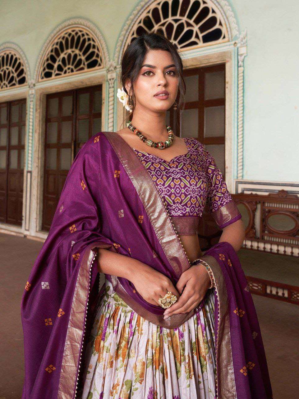3Ccn3q.jpg Women's Tussar Silk Patola Print Lehenga Choli with Dupatta ? Foil Work Stitched Lehenga Set