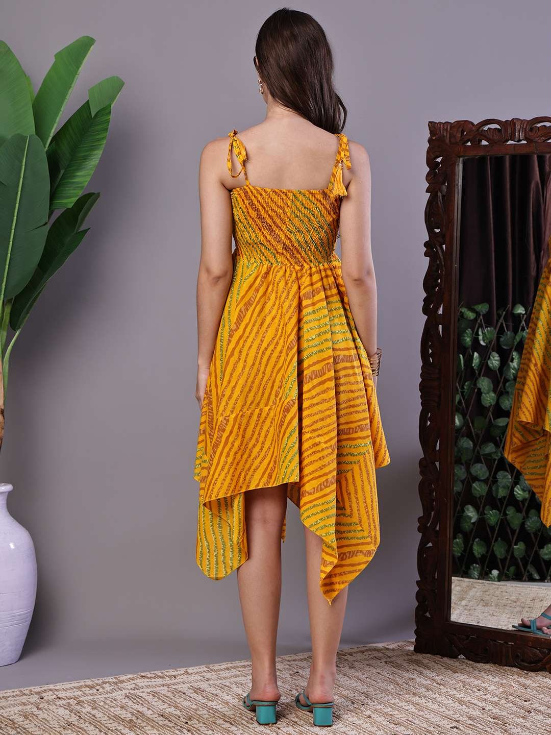 4NREZU.jpg Women's Multicolor Abstract Printed Cotton Handkerchief Hem Dress Midi Dresses - Image 2