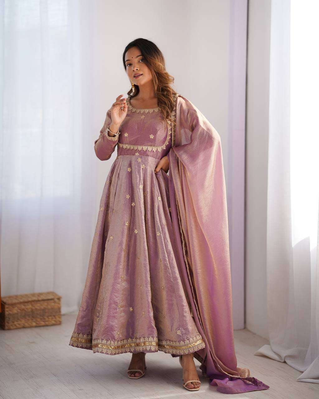 5USb9P.jpg Women's Fandy Silk Coding with Sequnce work Long Anarkali Kurti Gown With Dupatta - Image 9