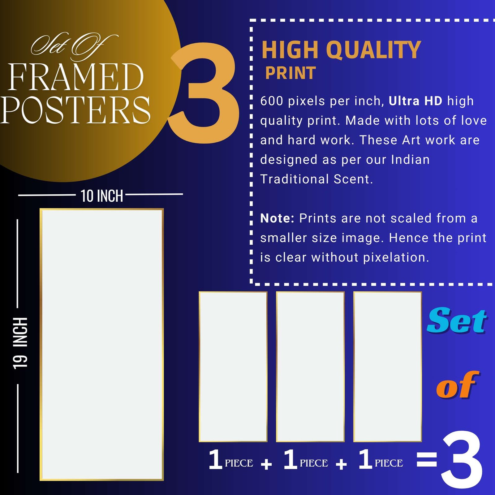 6IVnix.jpg Set of Three large Wall Paintings for Wall Dacoration Golden Framed Wall Paintings for Living Room & Bedroom Wall Art for Home Decoration & Office Wall Décor (14x11 inch CH-LGD3-4) - Image 2