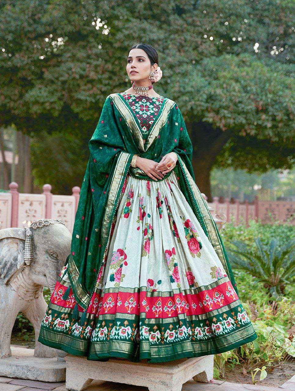 6jeZww.jpg Women's Patola Print Tussar Silk Lehenga Choli Dupatta Set - Image 6