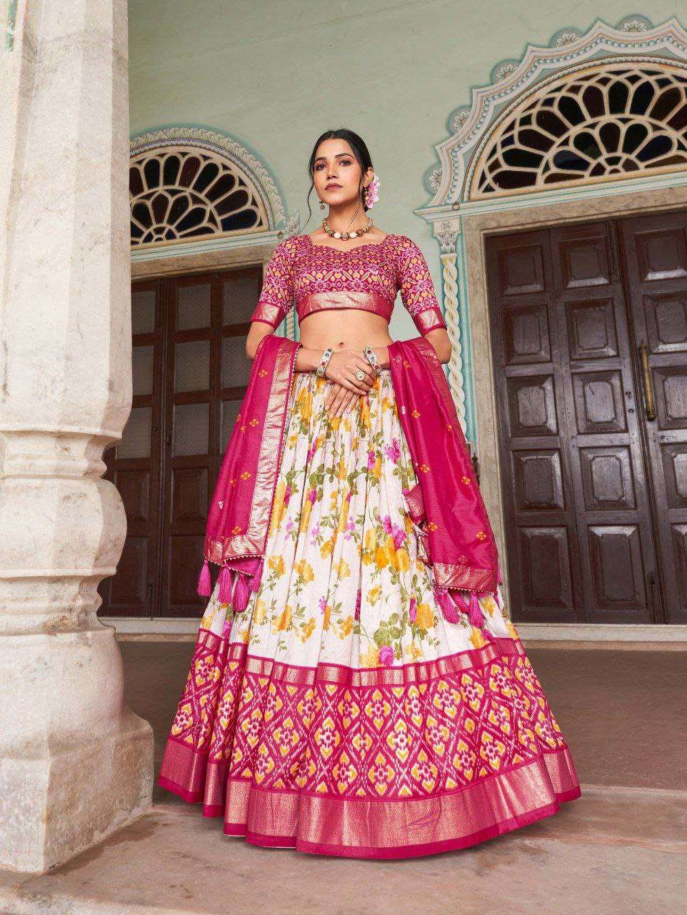 Bl9tuU.jpg Women's Tussar Silk Patola Print Lehenga Choli with Dupatta ? Foil Work Stitched Lehenga Set - Image 5