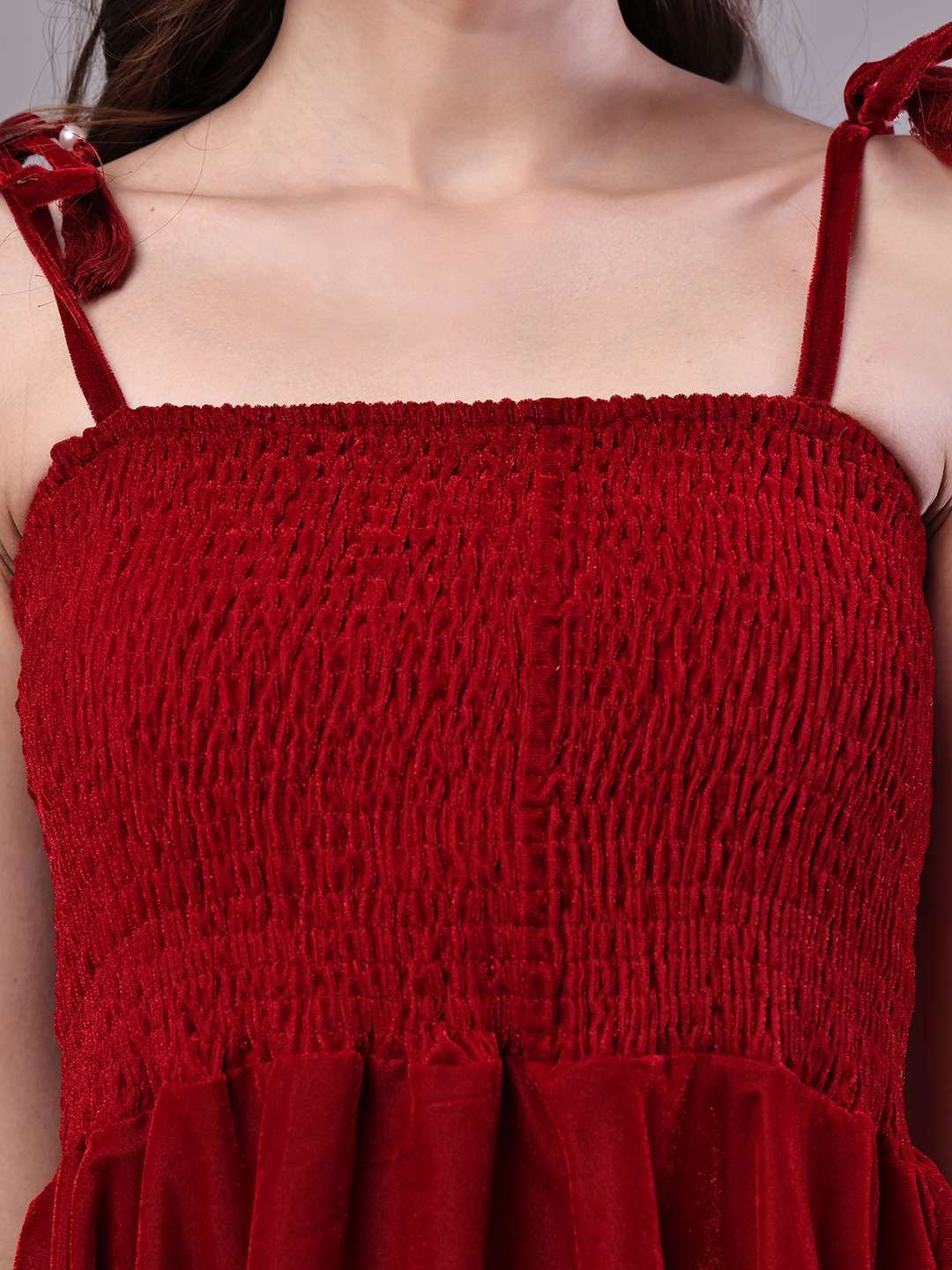 CsdRLb.jpg Women's Junglee Velvet Maroon Handkerchief Hem Dress - Image 5