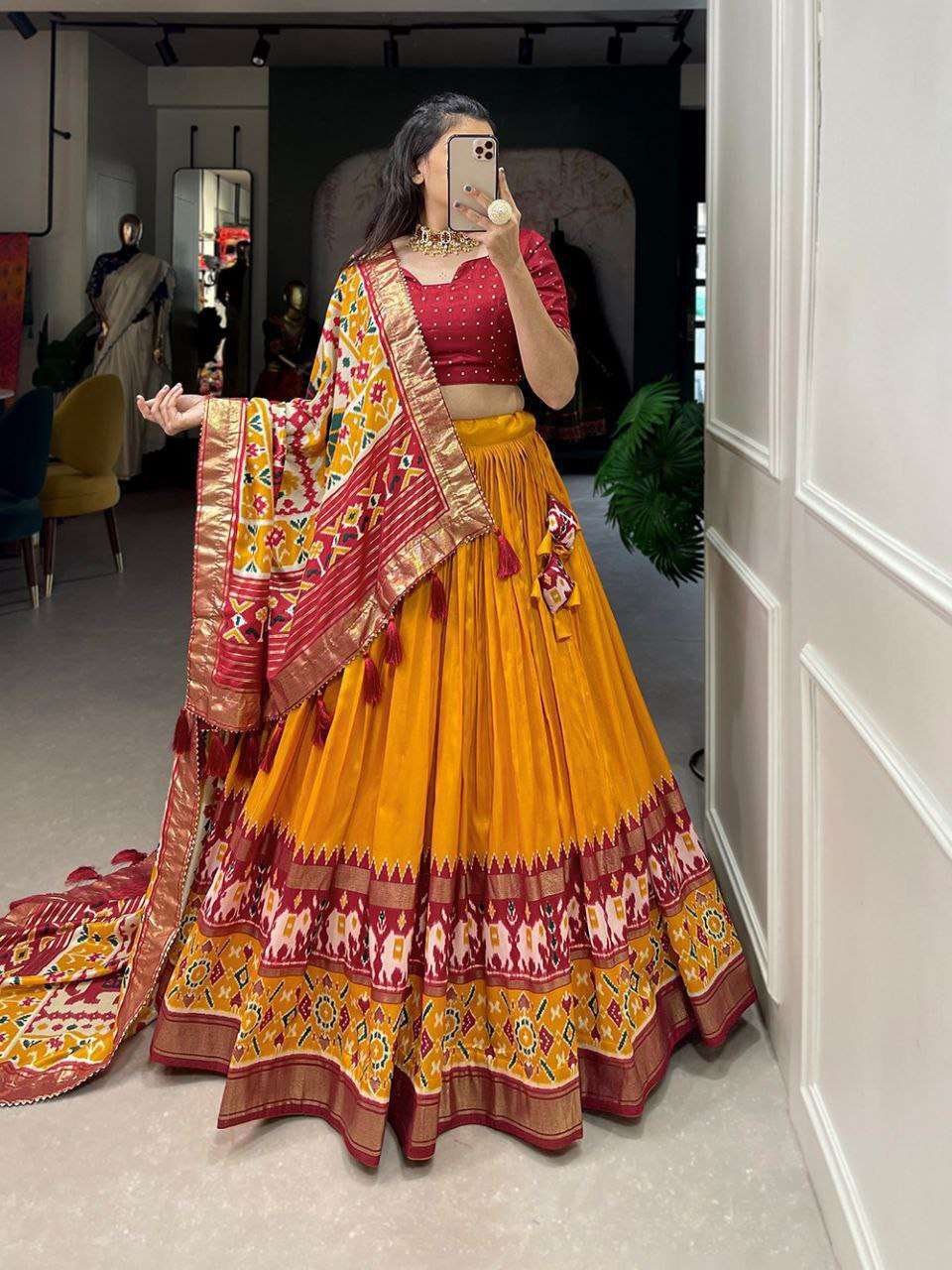 IlC6dq.jpg Women's Tussar Silk Patola Print Lehenga Choli Dupatta Set