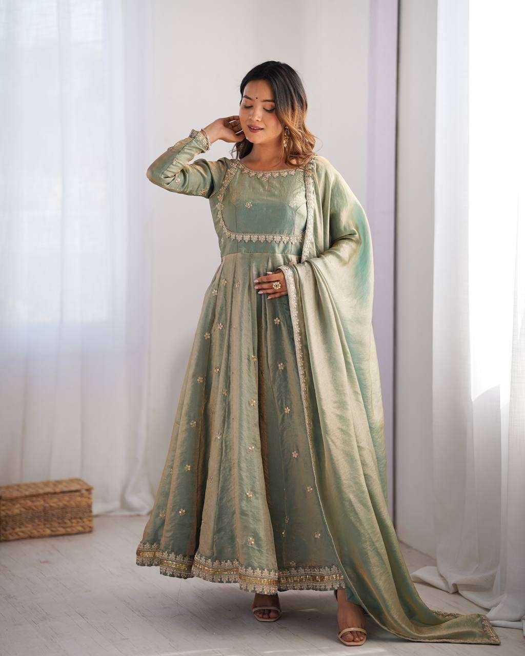JO6Roz.jpg Women's Fandy Silk Coding with Sequnce work Long Anarkali Kurti Gown With Dupatta - Image 7