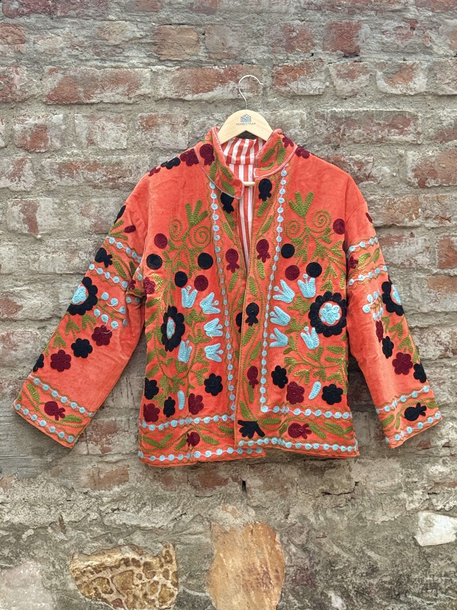 KbcKne-scaled-1.jpg Womens Orange Velvet Embroidered Jacket with Floral Design - Image 7