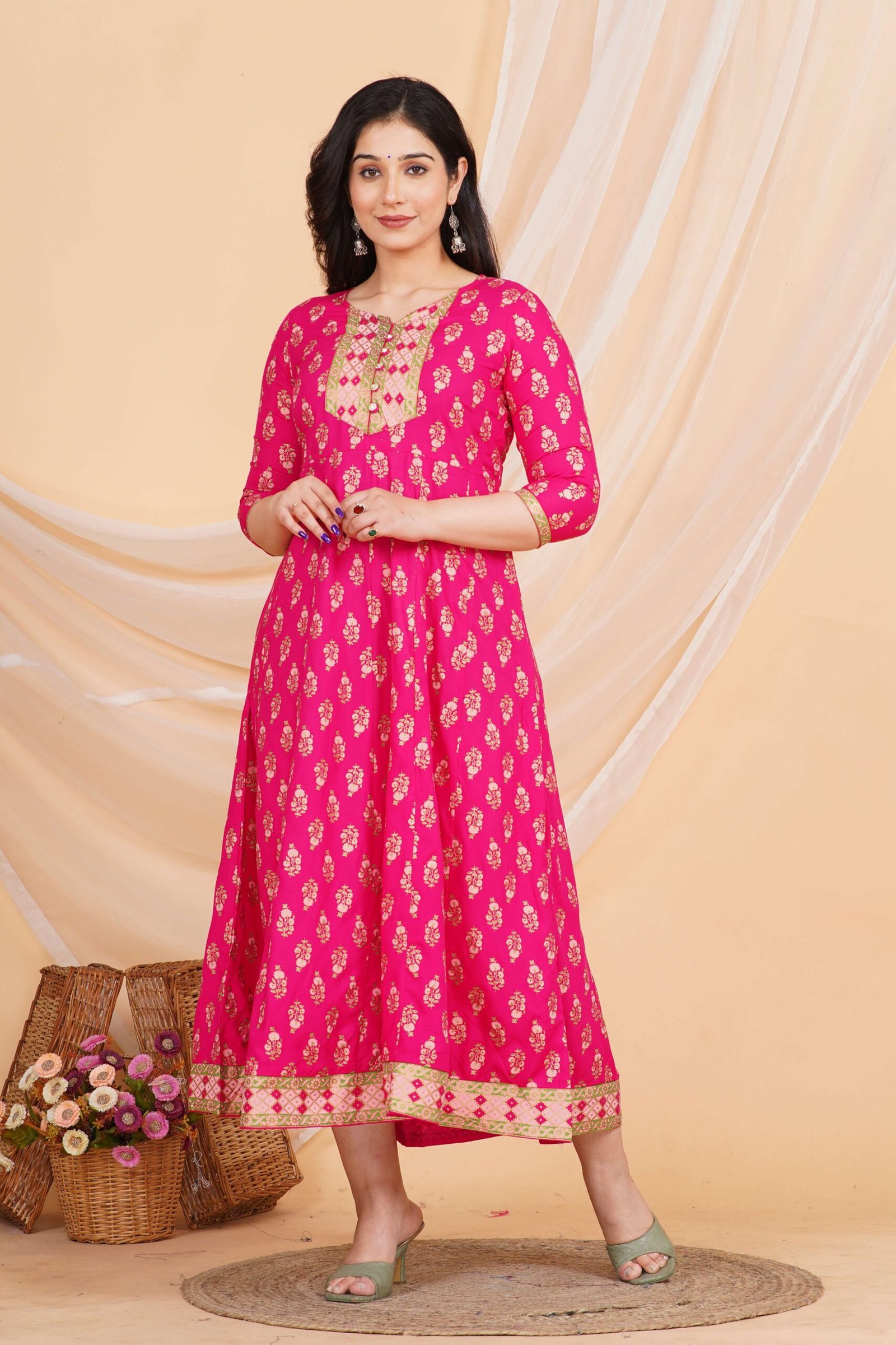 QR8mjv-scaled-1.jpg Women's Rayon Printed Anarkali Short Kurti Gown - Image 3