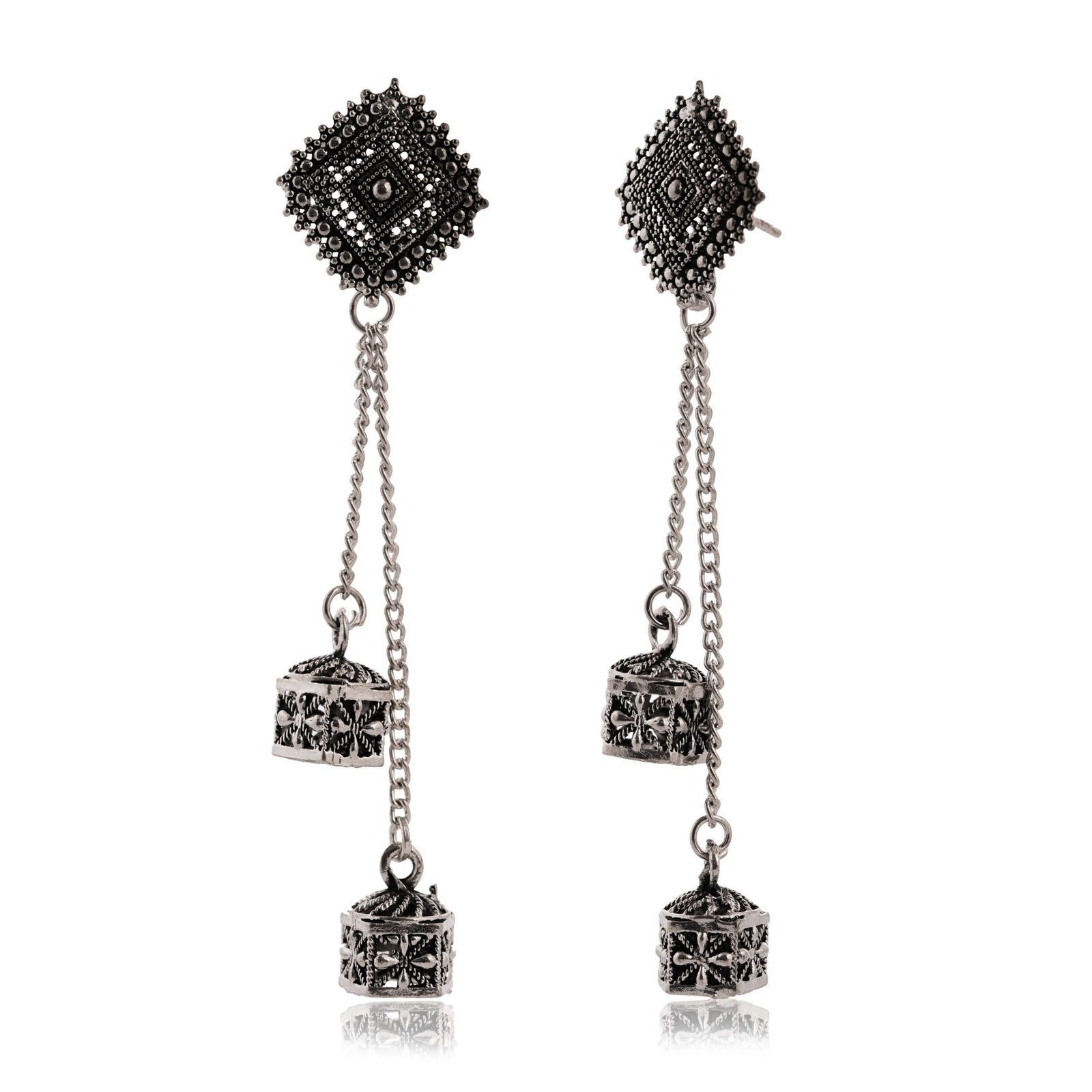 S2tRZb-scaled-1.jpg Women's Silver Circle Long Two AZ838-OXidised Unique Western Earrings for Women Party Wear - Image 4