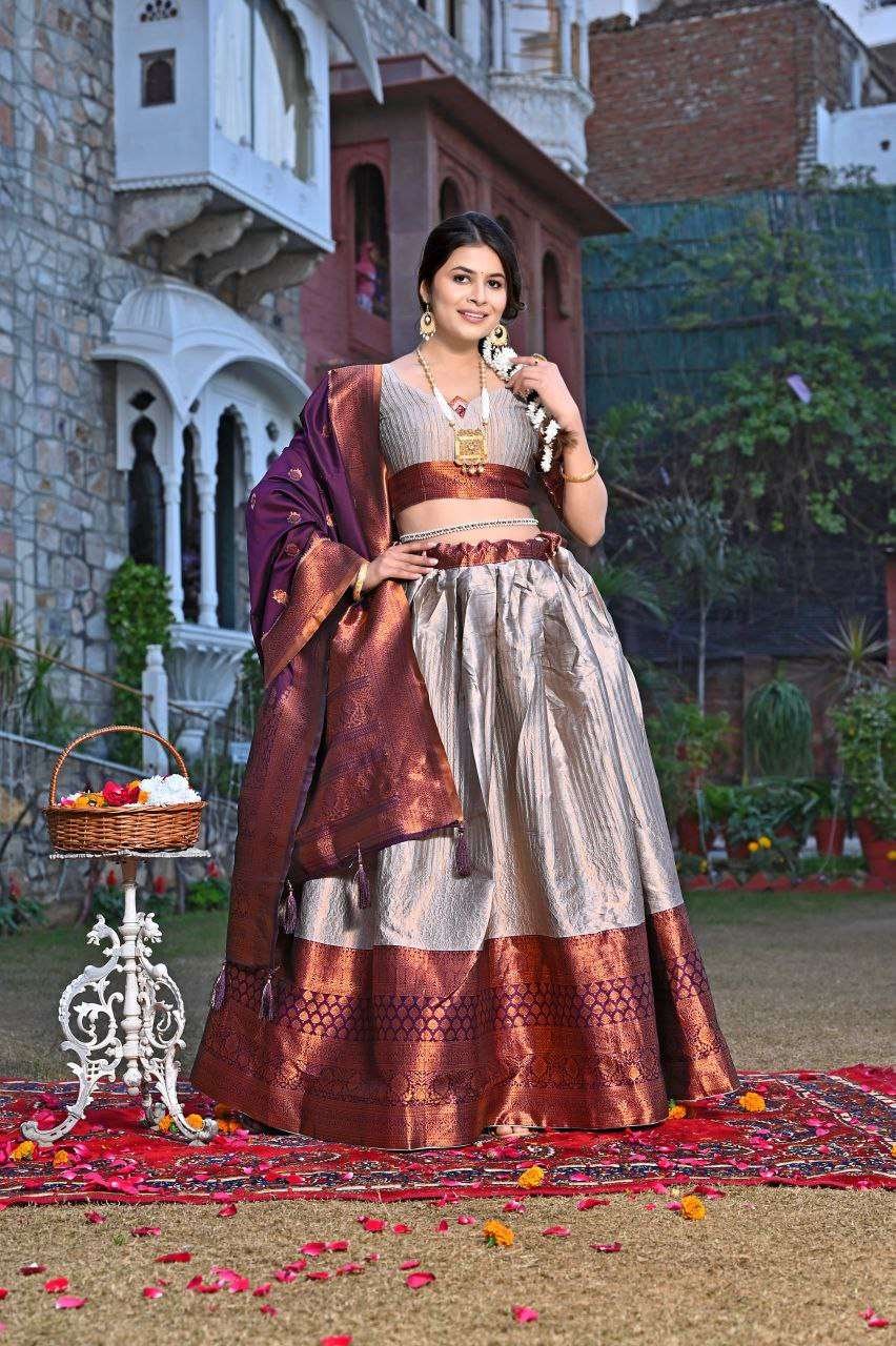 TZDHpb.jpg Women's Tussar Silk Patola Print Lehenga Choli Dupatta Set - Image 15