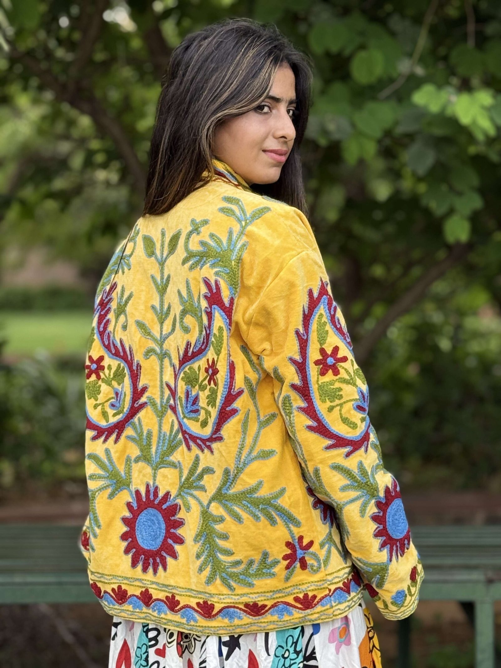 TgJgAj-scaled-1.jpg Womens Yellow Velvet Embroidered Jacket with Floral Design