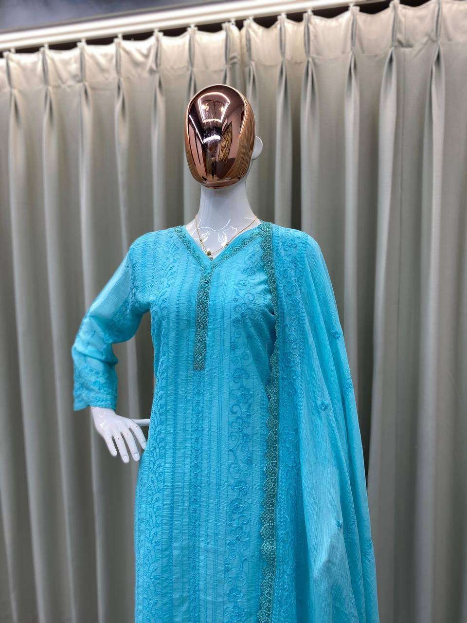 VSWnpD.jpg Women's Chinon Silk with Cotton Thread Embroidery Straight Kurti With Pant and Dupatta set - Image 17