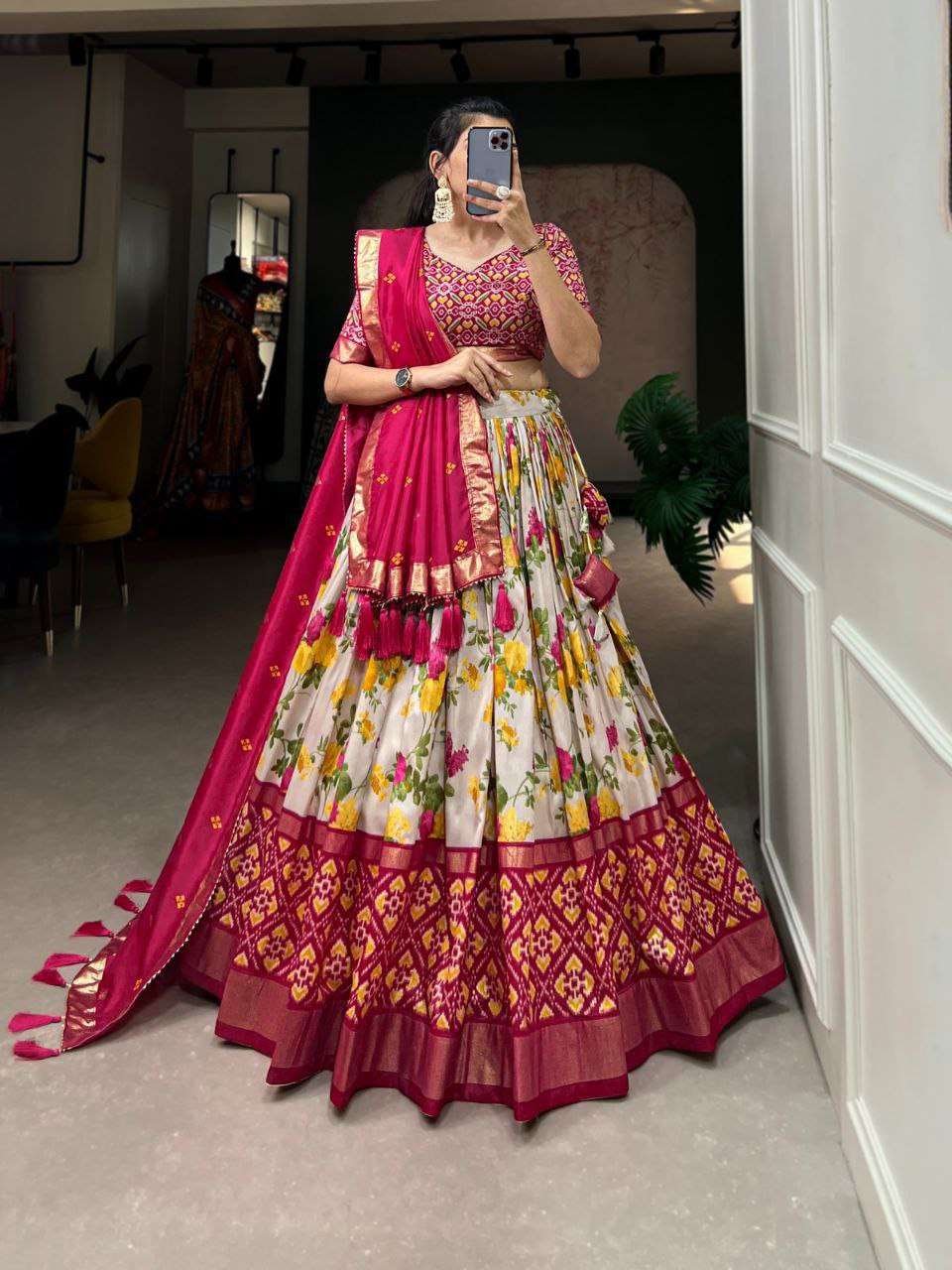 VsFA2O.jpg Women's Luxurious Tussar Silk Lehenga Choli with Intricate Prints & Can-Can Flair - Image 6