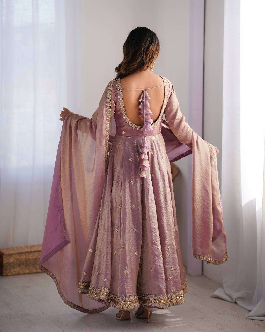 WNKRMY.jpg Women's Fandy Silk Coding with Sequnce work Long Anarkali Kurti Gown With Dupatta - Image 10
