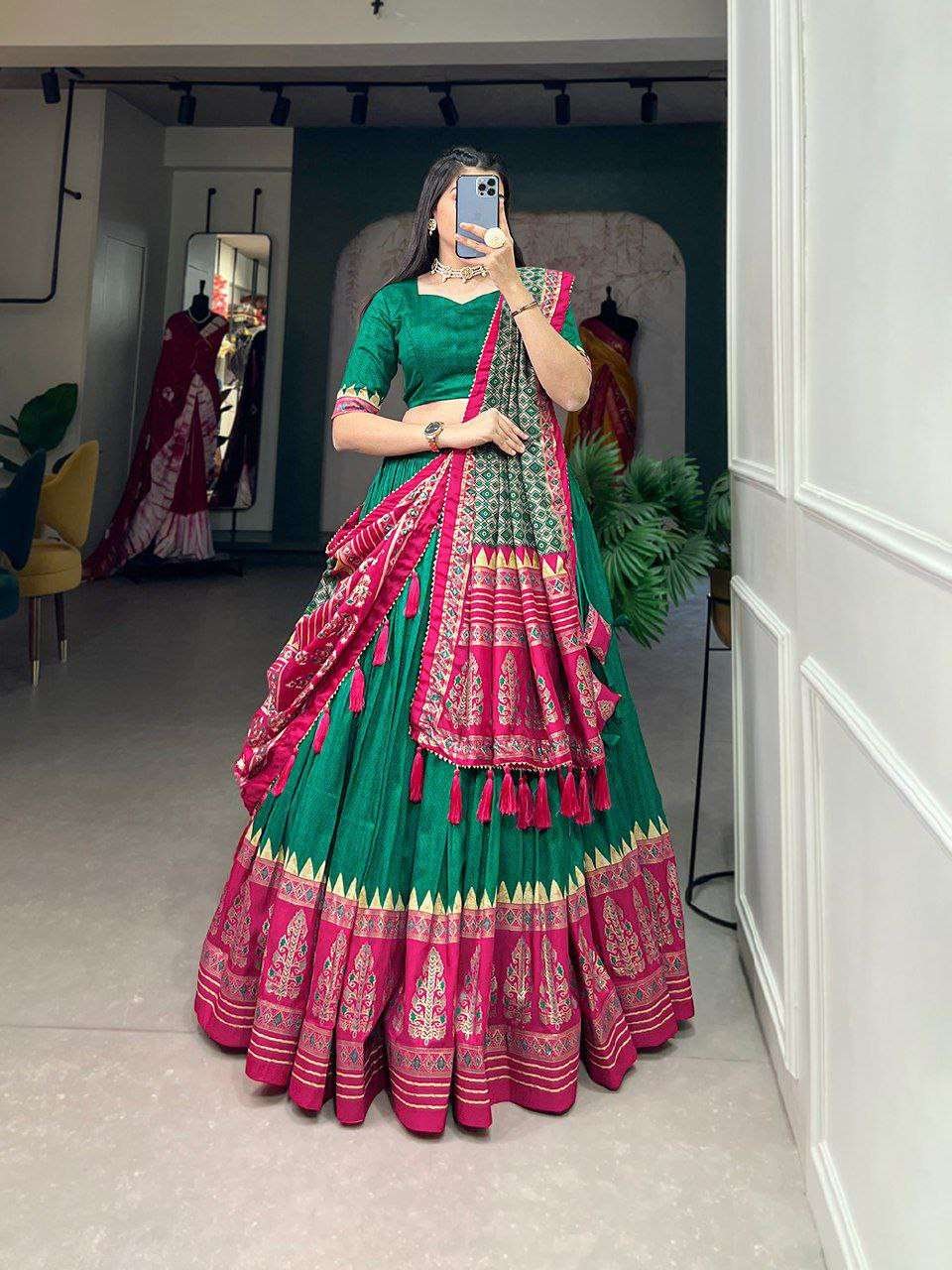 YjmQ3O.jpg Women's Stitched Ethnic Lehenga Choli with Zari Border and Contrast Dupatta - Image 8