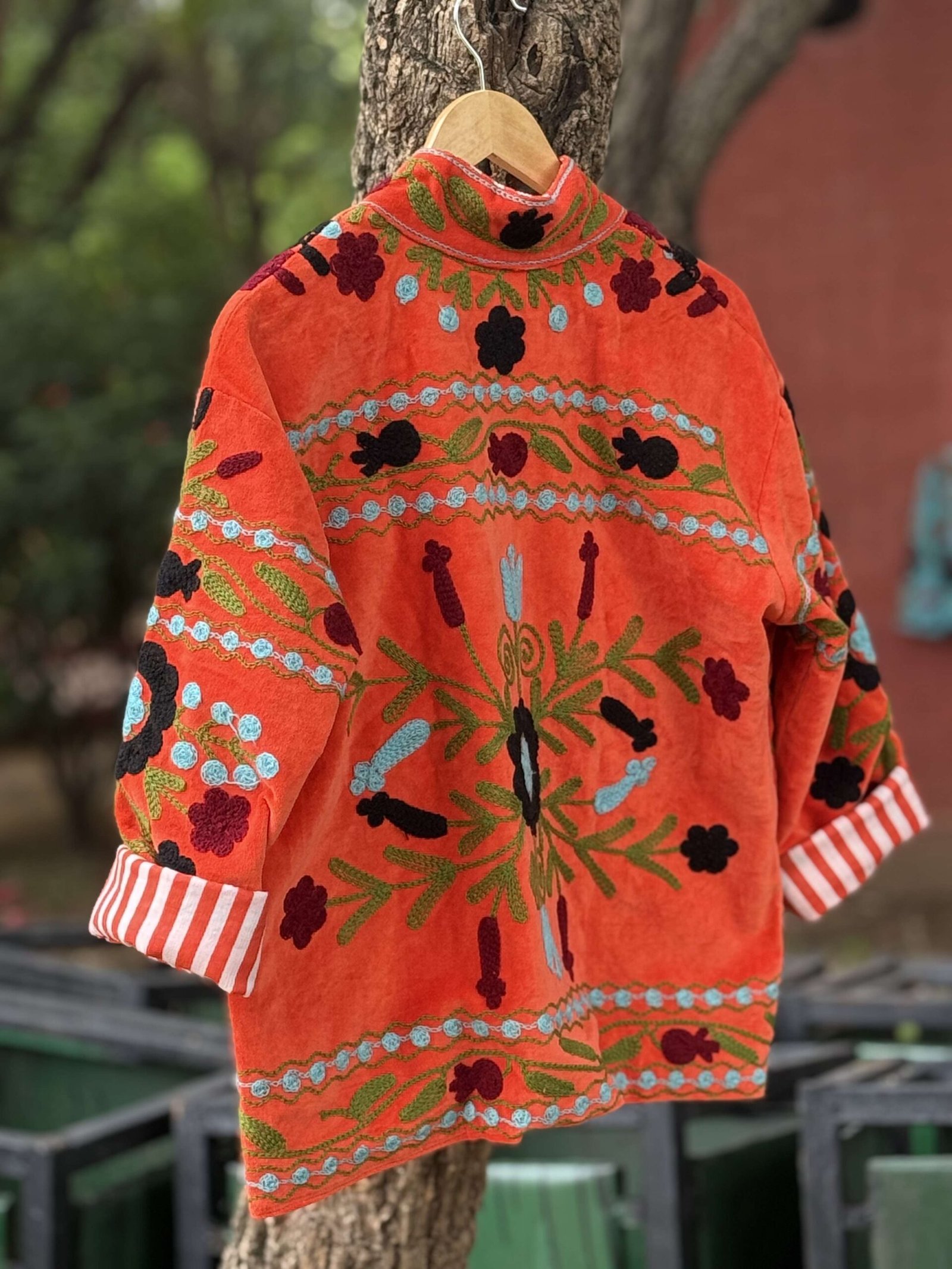 aeZEkd-scaled-1.jpg Womens Orange Velvet Embroidered Jacket with Floral Design - Image 2