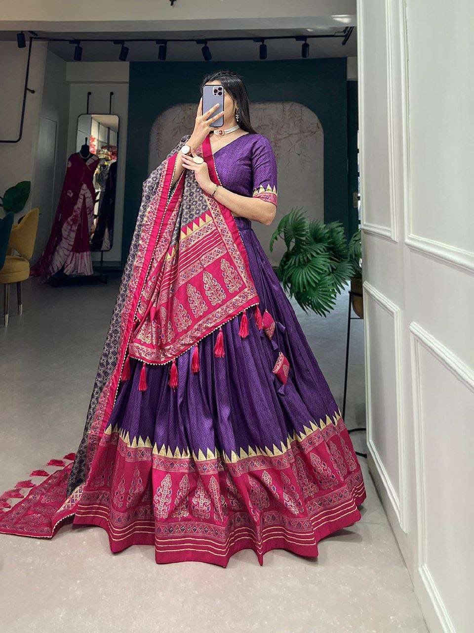 cvZSa1.jpg Women's Stitched Ethnic Lehenga Choli with Zari Border and Contrast Dupatta - Image 5