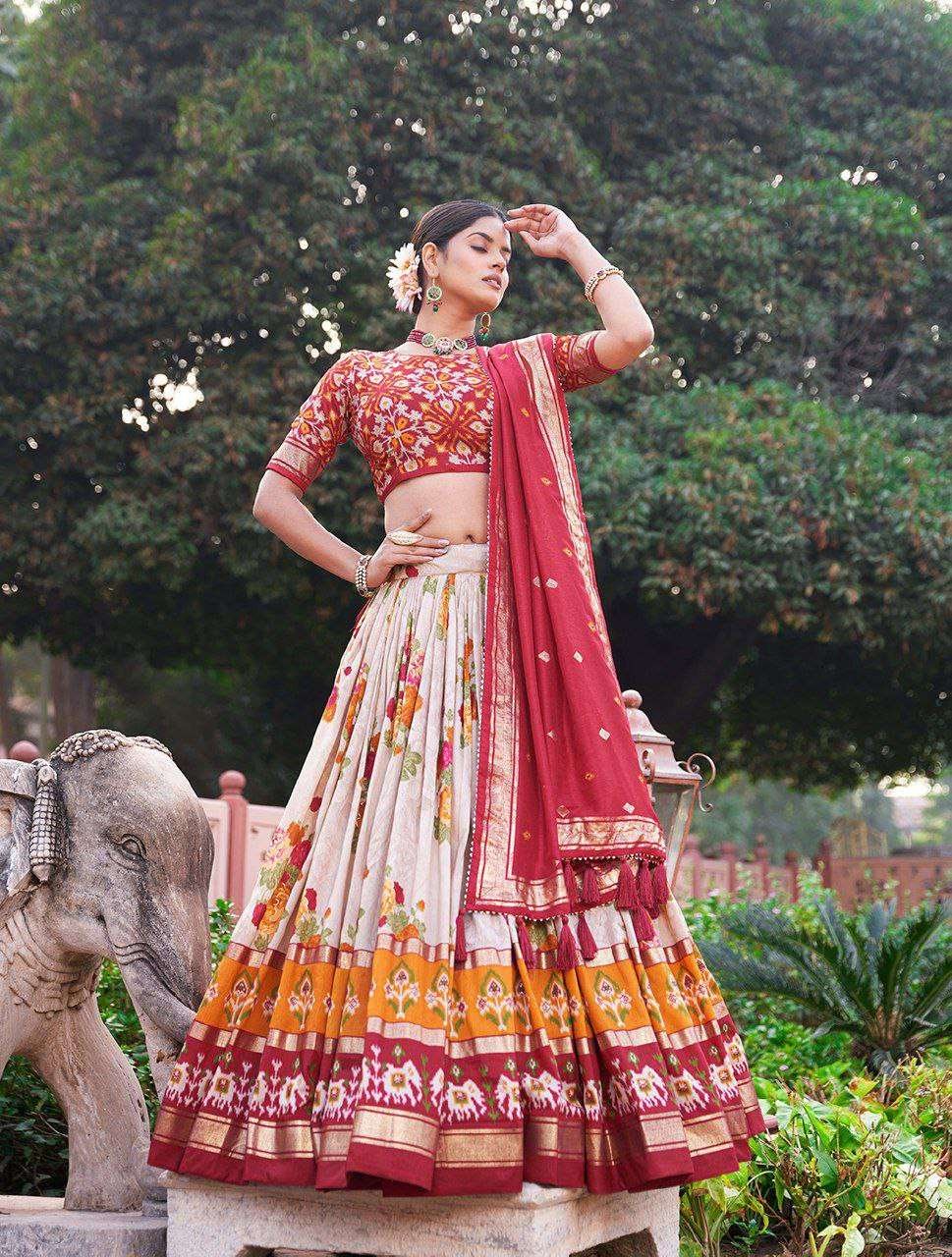 dHRKod.jpg Women's Patola Print Tussar Silk Lehenga Choli Dupatta Set - Image 5