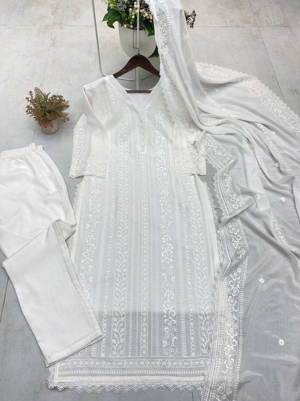 iy1qis.jpg Women's Chinon Silk with Cotton Thread Embroidery Straight Kurti With Pant and Dupatta set - Image 21