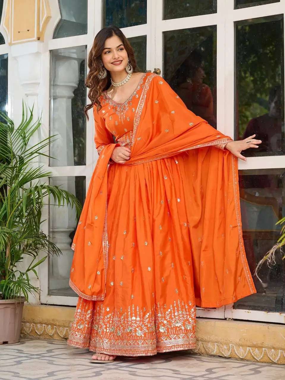 jbA6Fh.jpg Women's American Silk Sequence Embroidery Long Anarkali Kurti (Gown) With Dupatta - Image 4