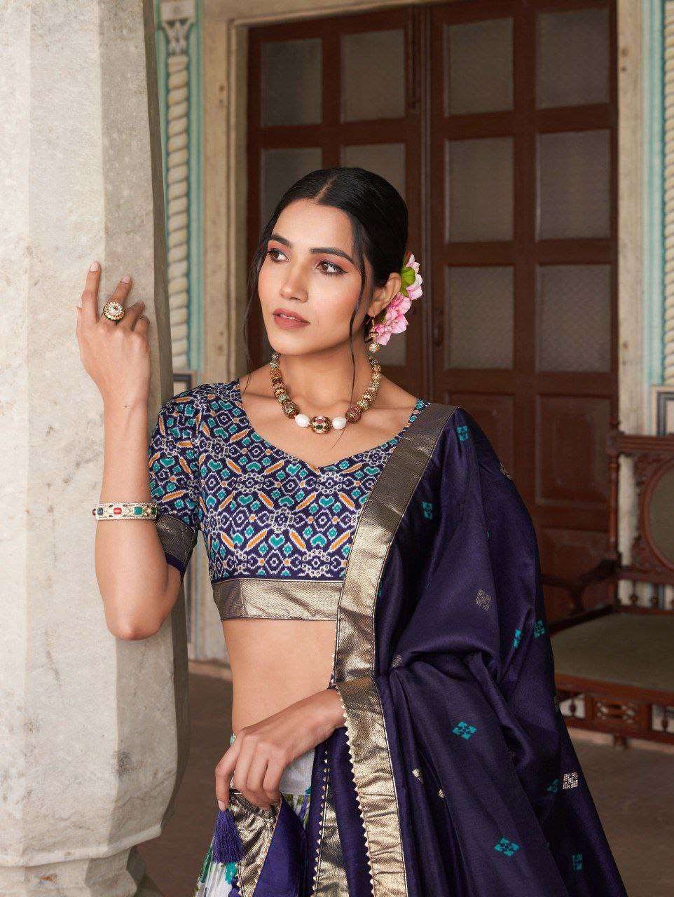 l5gDsK.jpg Women's Tussar Silk Patola Print Lehenga Choli with Dupatta ? Foil Work Stitched Lehenga Set - Image 2