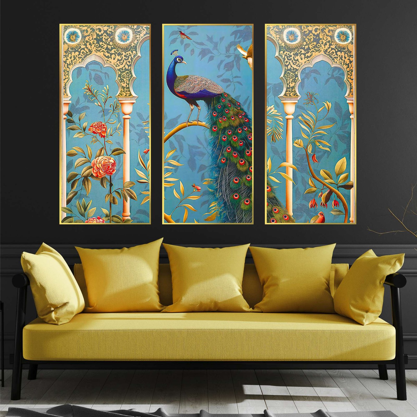 nFAWfn.jpg Set of Three large Wall Paintings for Wall Dacoration Golden Framed Wall Paintings for Living Room & Bedroom Wall Art for Home Decoration & Office Wall Décor (14x11 inch CH-LGD3-4)
