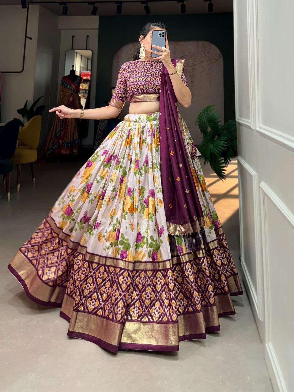 nVrqJE.jpg Women's Luxurious Tussar Silk Lehenga Choli with Intricate Prints & Can-Can Flair - Image 2