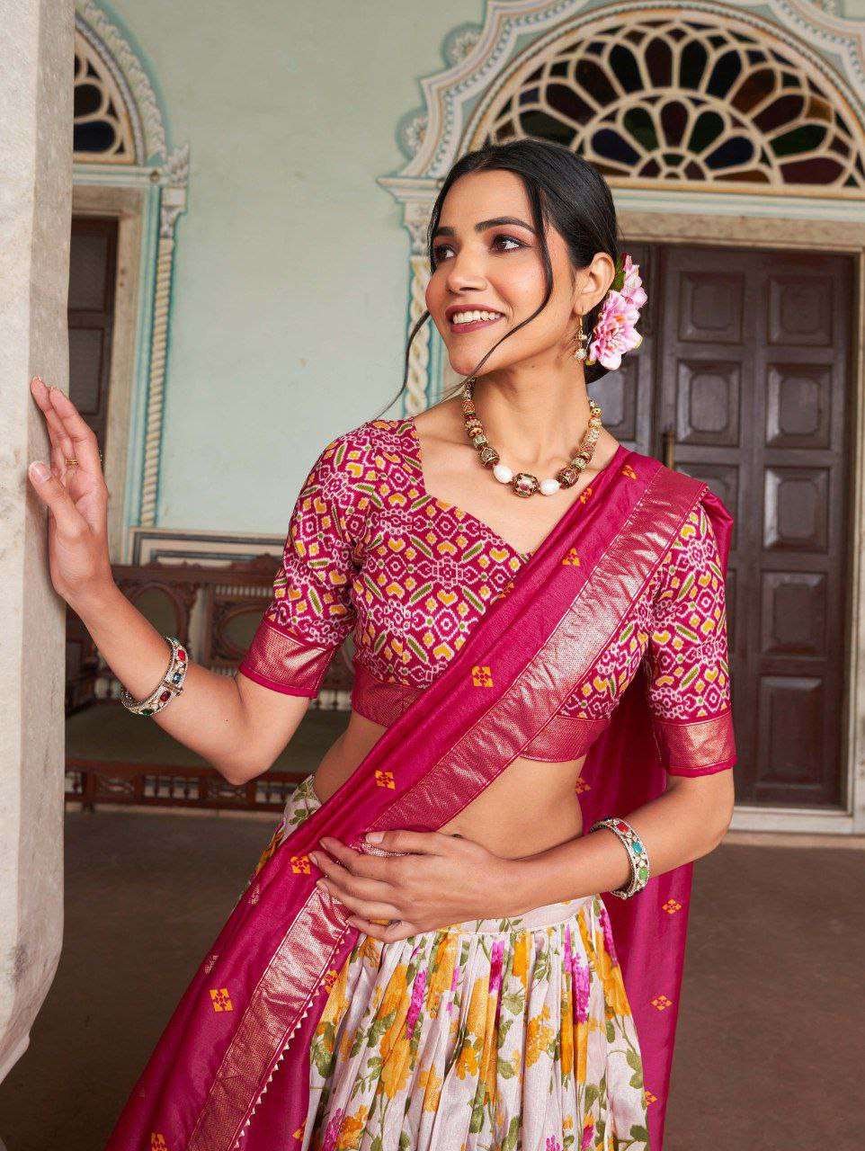 oQ2kD5.jpg Women's Tussar Silk Patola Print Lehenga Choli with Dupatta ? Foil Work Stitched Lehenga Set - Image 12
