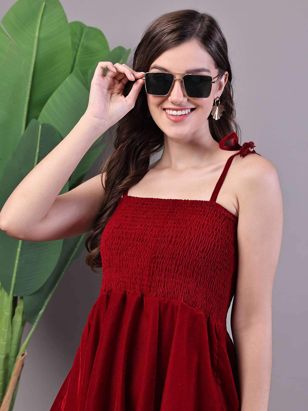 pKjFHU.jpg Women's Junglee Velvet Maroon Handkerchief Hem Dress - Image 4