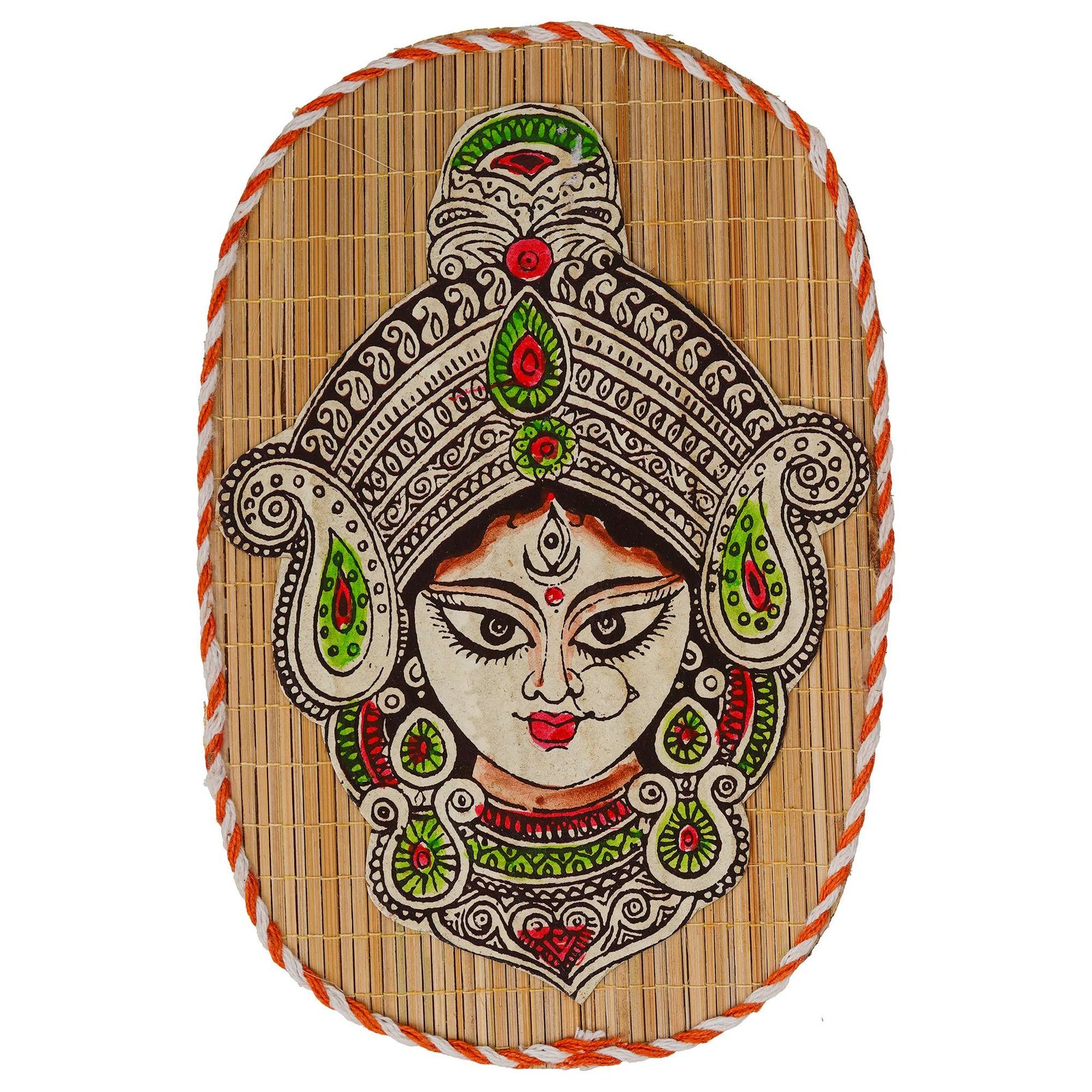Chitran Product Photography Oval Shaped Design Bamboo Hand Crafted Wall Hangings Durga Ji For Home Decor | Bamboo Art For Wall Decor - Image 4