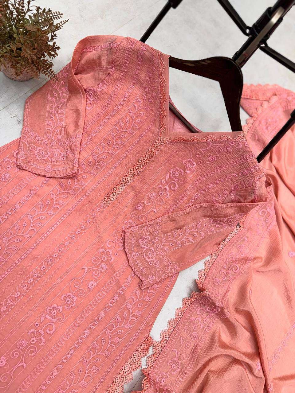 sNu6pk.jpg Women's Chinon Silk with Cotton Thread Embroidery Straight Kurti With Pant and Dupatta set - Image 5