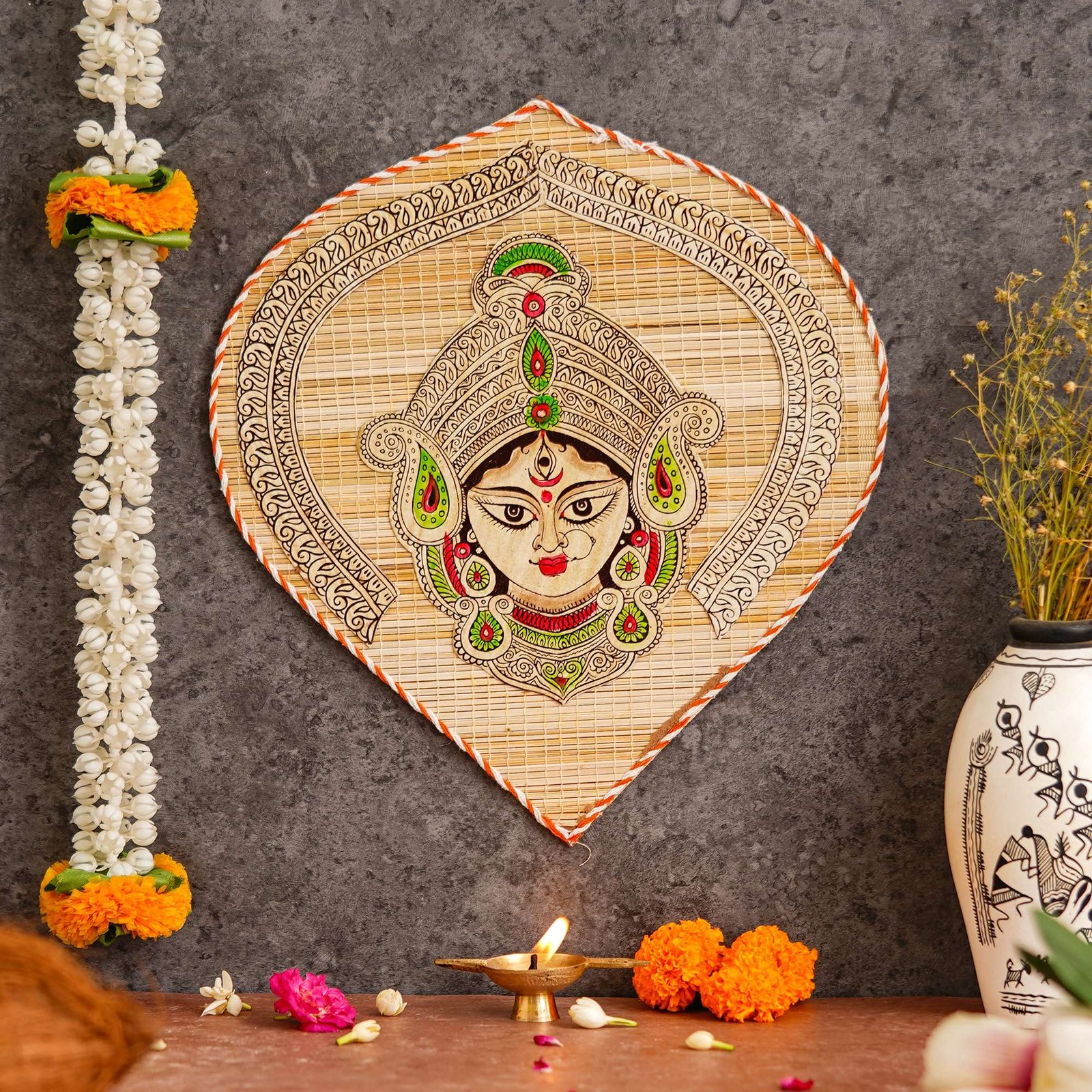 Chitran Product Photography Bamboo Hand Crafted Leaf Design Wall Hangings Of Durga Ji For Home Decor | Bamboo Art For Wall Decor