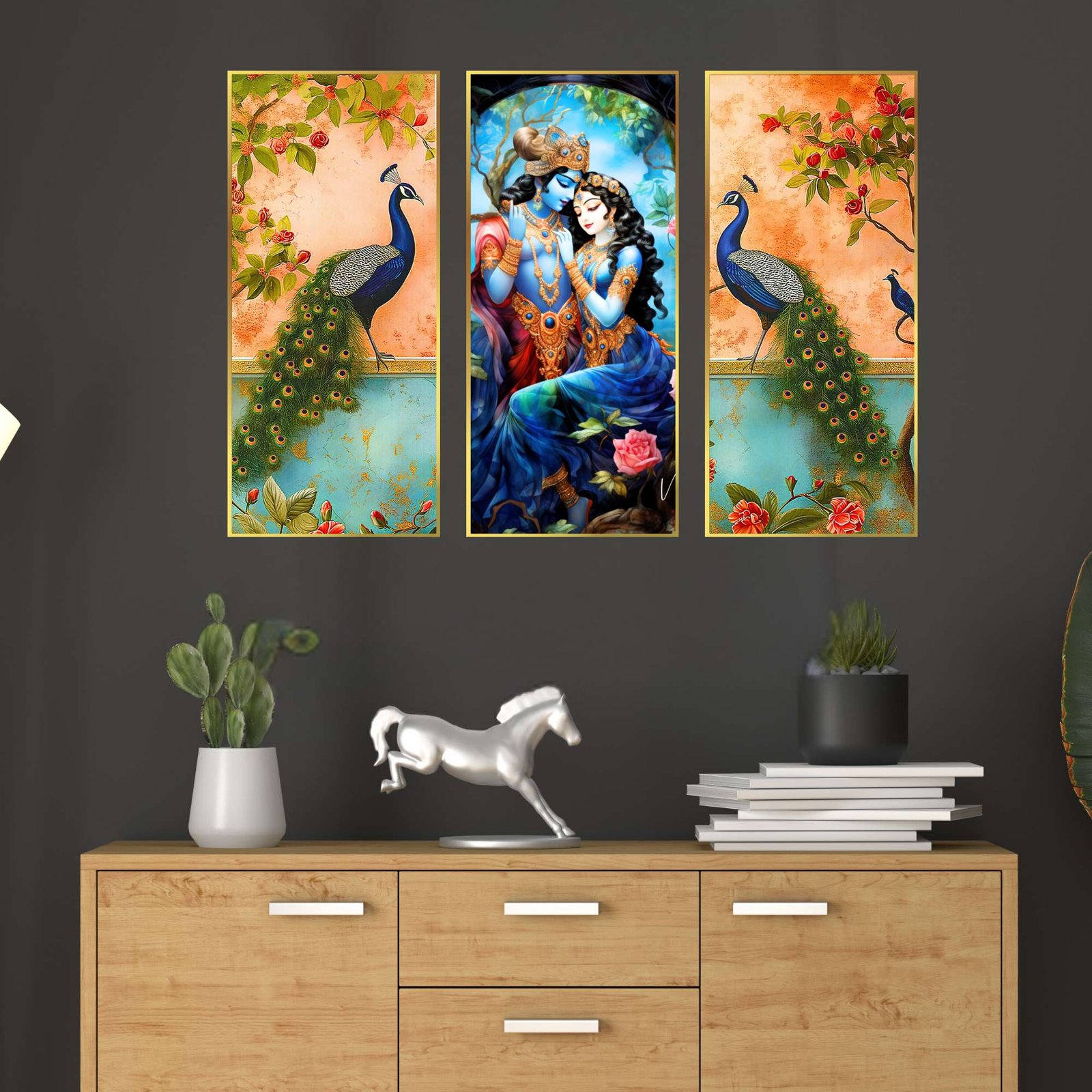 xwkbOg.jpg Set of Three large Wall Paintings for Wall Dacoration Golden Framed Wall Paintings for Living Room & Bedroom Wall Art for Home Decoration & Office Wall Décor (14x11 inch CH-LGD3-7)
