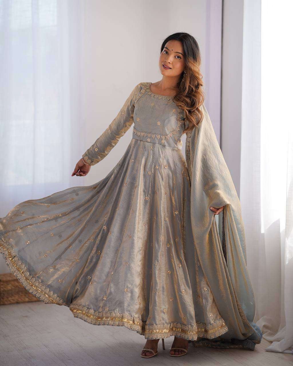 z0SD3e.jpg Women's Fandy Silk Coding with Sequnce work Long Anarkali Kurti Gown With Dupatta